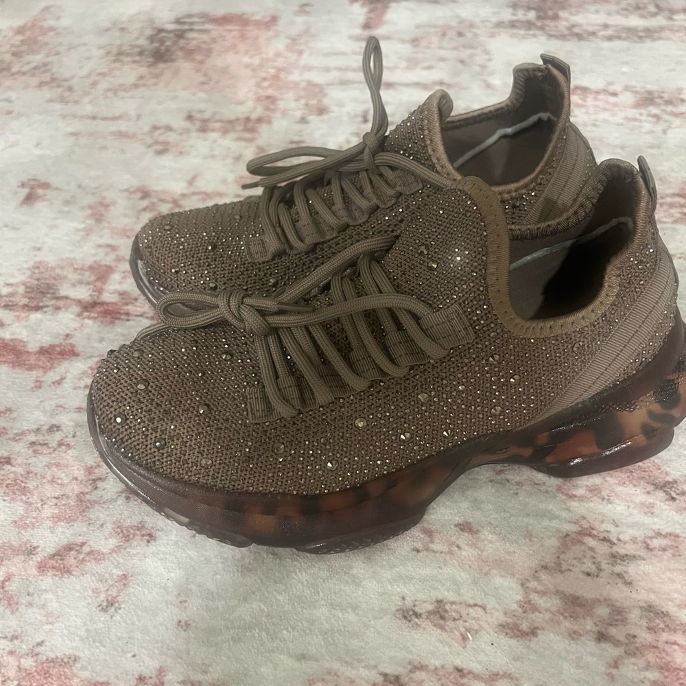 Brown Embellished Women's Sneakers